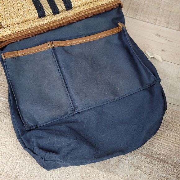 Crossbody Purse CHAPS Straw Vegan Faux Leather Cloth Strap Metal Logo Slim - Picture 9 of 16